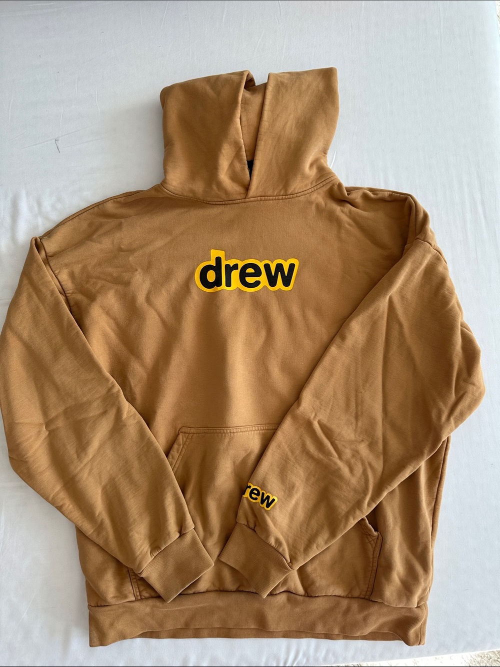 drew house Men's Brown Crewneck Hoodie with Yellow Logo
